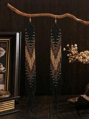 Beaded Black & Gold Statement Earrings